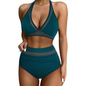 Suuksess Blue Halter High Waist Mesh Bikini Sz M